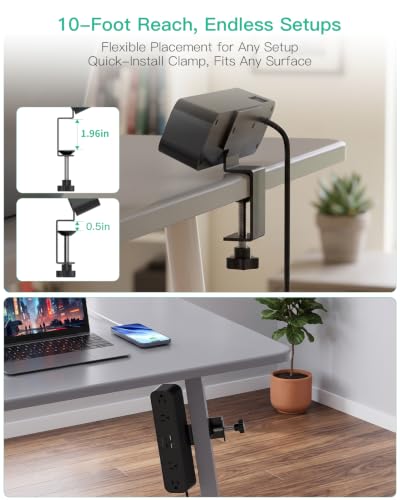 Mifaso Desk Clamp Power Strip 10FT, 40W USB C Fast Charging Station, Black