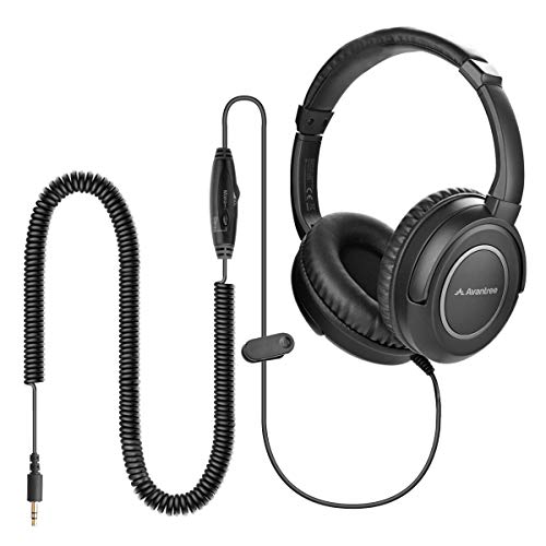Avantree HF039 Wired Long Coiled Cord Headphones for TV and PC