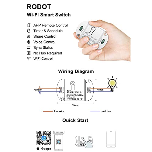 16A Inline WiFi Smart Switch Relay, 120V Smart Life Wireless Module