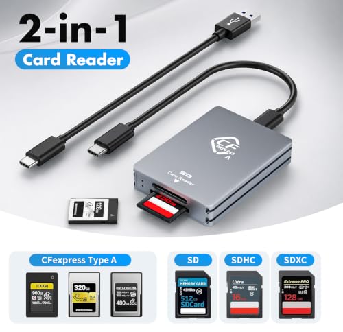 CFexpress Type A & SD Dual-Slot Card Reader, 10Gbps USB 3.2 Gen 2 Adapter