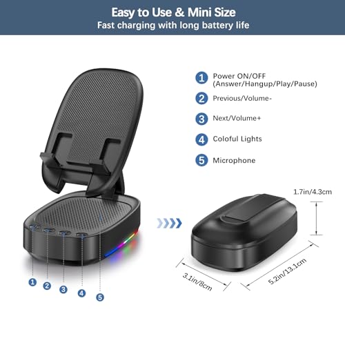 Cell Phone Stand with Wireless Bluetooth Speaker, Unique Gifts for Men/Women, Adjustable Phone Holder with 5 LED Light Modes, Anti-Slip Base HD Surround Sound, Phone Speaker Amplifier for iPhone/iPad