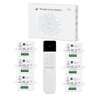 XUK Wireless Light Switch and Receiver Kit, 10A, 1 Switch, 6 Receivers