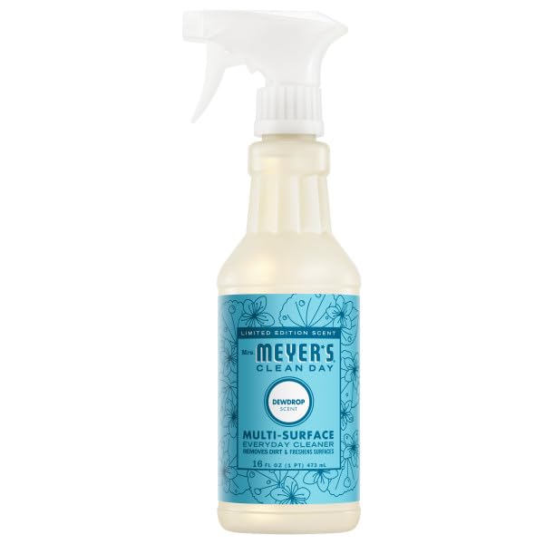 Mrs. MEYER'S Clean Day Dewdrop Scent Variety Pack, 1 Room Freshener 8 Fl Oz, 1 Liquid Dish Soap 16 Fl Oz, 1 Liquid Hand Soap 12.5 Fl Oz, 1 Multi-surface Cleaner 16 Fl Oz, Dewdrop, 1 CT