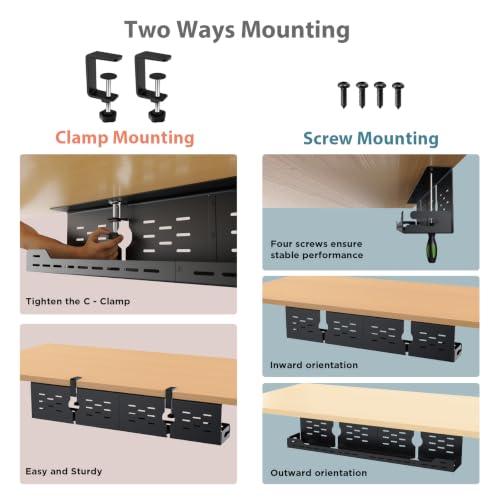 Univivi Under Desk Cable Management Tray, Cable Management, 32 inch, Black