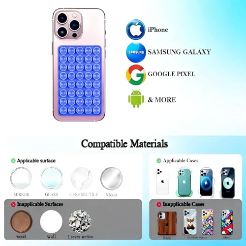 Silicone Double-Sided Suction Phone Case Detachable Mount, Octoobuddyy Sticky Phone Grip Hands-Free Accessories for Selfies & Videos for TikTok Influencers Trending Items for iPhone & Android（Blue）