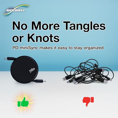 BoxWave Cable Compatible with Tronsmart Halo 100 Portable Party Speaker - PD miniSync (240W), Retractable PD 240W Portable USB Type-C Cable - Jet Black