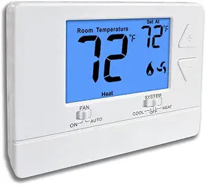NonProgrammable Thermostat for House, Digital Energy-Saving Thermostat, Single-Stage Systems, 1 Heat/1 Cool, Easy DIY Install, Blue Backlight