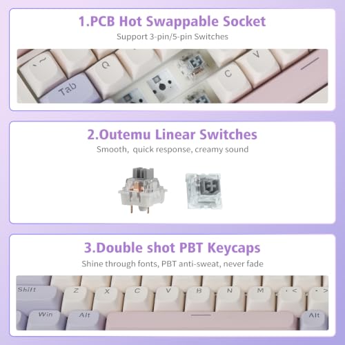 E-YOOSO 96% Wireless Mechanical Keyboard Creamy, RGB Backlit, White Pink - Image 5