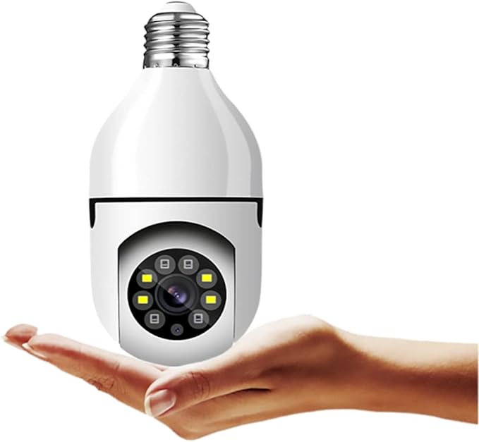 NUSET Smart WiFi Camera, E27 Bulb Security Camera with Pan -Tilt Panoramc View, 2MP, 2 Packs, White