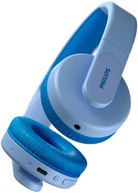 Philips K4206 Kids Wireless On-Ear Headphones, Bluetooth + Cable Connection, 85dB Limit for Safer Hearing, Built-in Mic, 28 Hours Play time, Parental Controls via Philips Headphones, Blue
