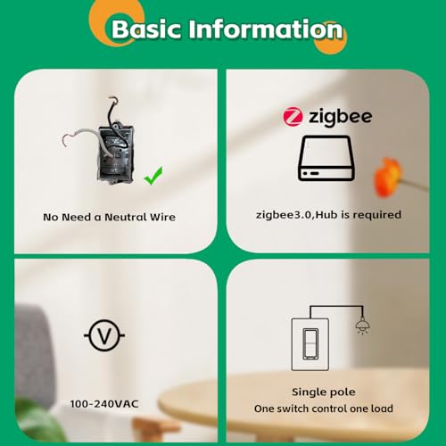 Zigbee Smart Switch no Neutral Required | 1 Channel Rocker Paddle Smart Light Switch Compatible with Alexa, SmartThings and Work with Google Home, Smart Home Devices, 1-Pack