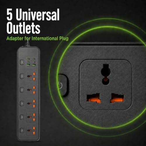 11-in-1 Universal Power Strip with Individual Switches 6FT Flat Plug Cord