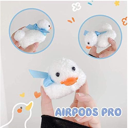Yatchen Plush Case Compatible with AirPods Pro, Creative Cute 3D Cartoon Fur Duck Design Funny for AirPods Cover Case with Keychain Protective Case for AirPods Pro Duck White