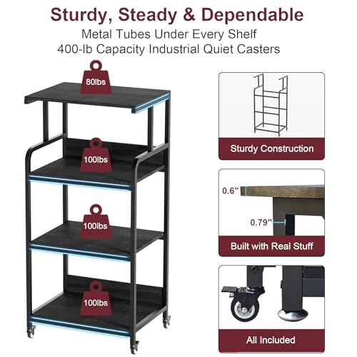 4 Tier Printer Stand with Wheels, Tall Printer Table with Storage