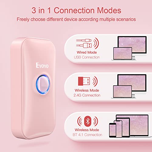 Eyoyo Portable Mini 1D Bluetooth Barcode Scanner Wireless, Pink