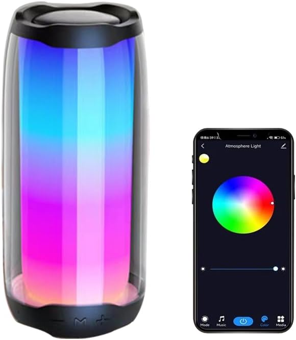 Portable Bluetooth Speaker, Clear Sound, RGB Lights Sync to Music TF-Card Wireless BT 5.3 Dual Stereo Pairing Wireless Speaker for Outdoor, Home, Party, Beach, Shower
