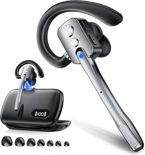 Bluetooth Headset, Wireless Headset with Dual-Mics & Noise Cancelling, Bluetooth Earpiece with Mute for Office Business Work Trucker, V5.3 Hands-Free Headset with QCC Chip for Phone PC iOS Android