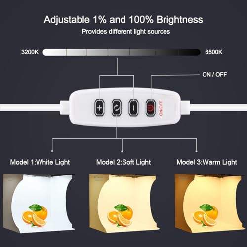 PULUZ Light Box Mini Photo Studio, 72 Pcs LED Lights with Adjustable White/Warm/Soft Lighting, 6-Color Backdrops, Portable Photography Lightbox for Small Product Display