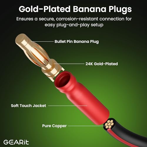 GEARit 14 Gauge OFC Speaker Wire with Banana Plugs, 2 Pack 6.6 ft Each