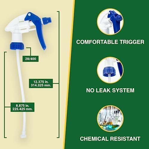 Heavy Duty 32oz Plastic Spray Bottles for Cleaning - Large Empty Industrial Bottles for Gardening Solutions, Vinegar, Chemicals, Professional Cleaners - Adjustable Sprayer Nozzle - Blue/Yellow 2 Pack