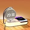 3-in-1 Wireless Charger with Digital Clock Display, 15W Fast Charging Station for Phone and Earbuds, Multi-Protection Charging Stand with 3-Level Night Light and Alarm Function, W001 White.
