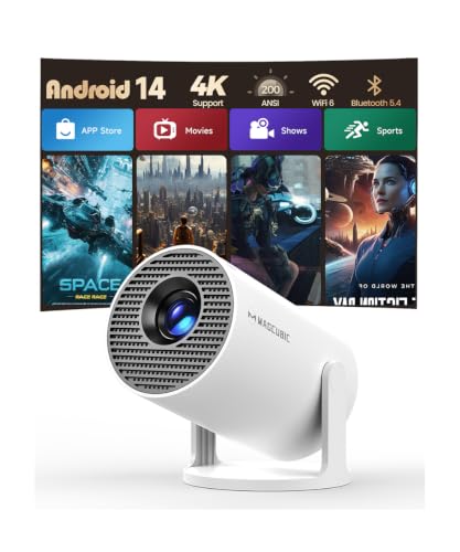 Magcubic Mini Projector with WiFi and Bluetooth, 4K Support Smart Portable Projector, Small Proyector with 200ANSl & AutoKeystone, 180° Rotation HY300Pro Video Proyector for Bedroom, Movie, Outdoor