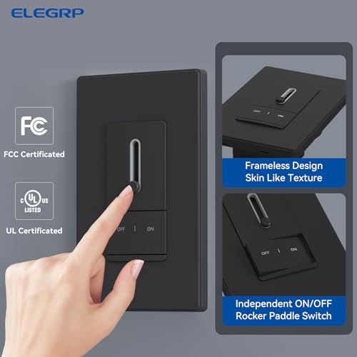 ELEGRP Slide Dimmer Light Switch, Universal Dimmable LED Lighting Control, Single Pole or 3 Way Dimmer Switches for Led Lights, Wall Plate Included, UL Listed, 2 Pack, Matte Black