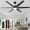 60 Inch Ceiling Fans with Lights and Remote, Living Room Office Library Cafe Indoor Outdoor Industrial, 5CCT Dimmable, Dual Color 6 Blades, 6 Speed Reversible Quiet DC Motor, Black/Wood Grain
