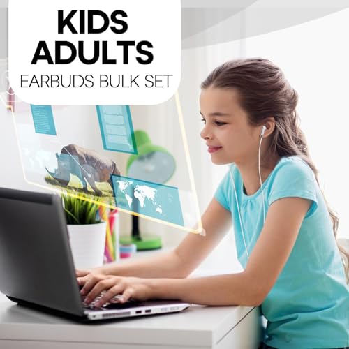 Kids Earbuds Headphones Bulk 100 Pack Class Set for School Classroom Students Children, Wholesale Durable Earphones (100 White)