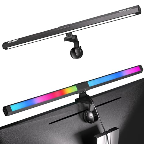 Quntis Monitor Light RGB PRO Backlight, Eye-Care Dual Light Computer Light Bar Gaming Office Desk Lamp, 15 Modes Dimmable Backlight, 3 Color Temperature Adjustable Brightness, Ra95 Screen Light Bar