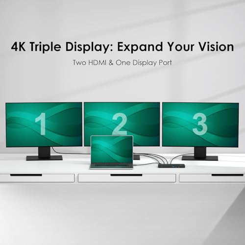 Laptop Docking Station, 12-in-1 USB-C Docking Station, Triple Display with 2xHDMI and 1xDP, 10 Gbps USB-C and 5 Gbps USB-A Data, Ethernet, Audio, 100W Charging for Dell, HP, Lenovo and More - Image 7