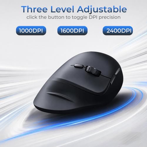 MOKURU Wireless Ergonomic Mouse, Supporting Bluetooth/2.4G Connection, Featuring 4 Buttons, Adjustable DPI Settings of 1000/1600/2400, Compatible with Windows/macOS, Laptops, Desktop Computers (Black) - Image 4