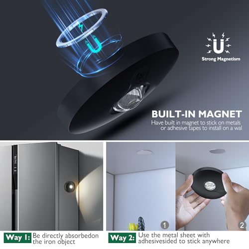 UNUSROOM Rechargeable RGB Puck Lights with Remote Control, Wireless Under Cabinet Lighting,13 Color Changing Lights with Dimmer, Timer,2000mAh Battery Operated Tap Lights for Kitchen