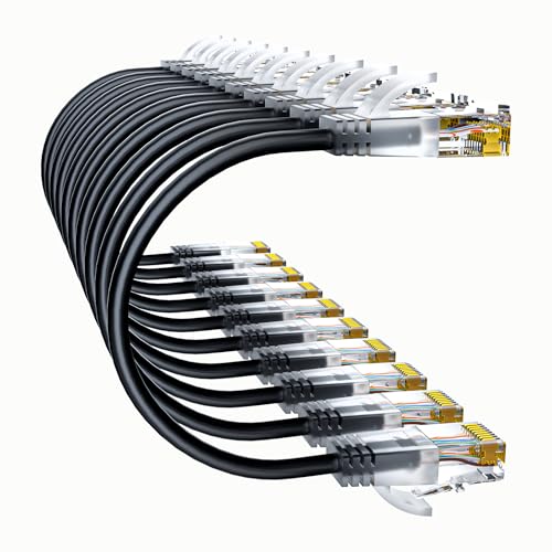 Cat6a Patch Cables 10ft (10 Pack) Slim, Cat6 Ethernet Patch Cable Pure Copper, Flexible Cat 6 Patch Cable 550MHZ 10G, Space-Saving Cat 6A Network Cables for Patch Panel, Black
