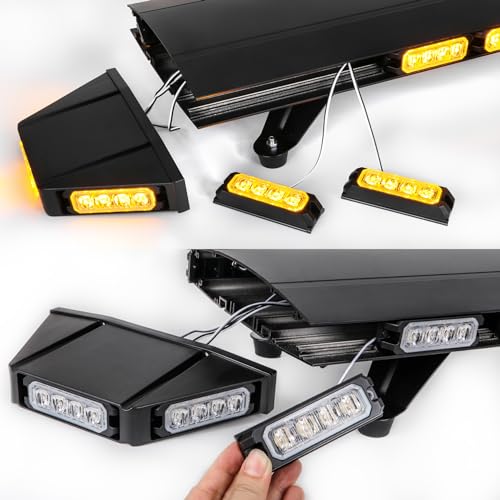 CUMART Upgraded 48" 104LED Extreme High Intensity Construction Emergency Warning Strobe Light Bar Rooftop Low Profile Hazard Flashing for Tow Truck Vehicle (Amber/White)
