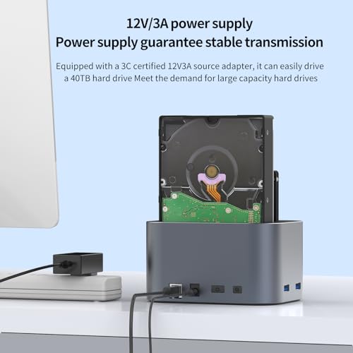 GODO 2.5/3.5" SATA Dual-Bay HDD Dock, USB 3.0 Hub, Clone, 20TBx2 Aluminum