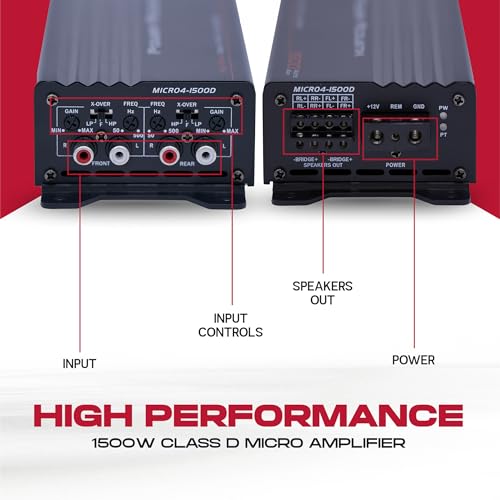Power Acoustik 4 Channel Car Amplifier – 1500W Max Compact Class D Amp | Small 4-Channel Amp for Tight Installs | Powerful 4 Channel Audio Amp for Full-Range Systems
