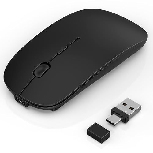 Gizdot-S1 Bluetooth Mouse for Laptop/MacBook Air/Pro & iPad, Wireless Rechargeable Mouse with Type-C, Slim Mouse Jiggler for iMac, 4 Connection Modes, Silent Click, 1600 DPI Compatible Mac OS/Windows