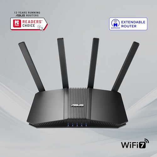 ASUS RT-BE82U Dual-Band WiFi 7 (802.11be) Smart AiMesh Extendable Router, 6500 Mbps, Five 2.5GbE Ports, Parental Controls & VPNs, Advanced Network Security (Renewed)