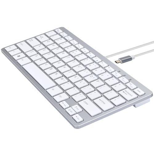 MCSaite Small USB C Keyboard - Plug & Play Compatible Wired Keyboard for Mac mini, MacBook Pro/Air, iMac, iPad, Windows, Chromebook with USBC Port - Compact & Mini USB Type C - Silver