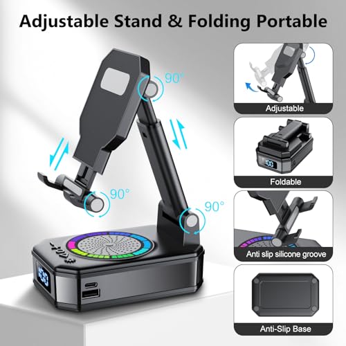 Gifts for Men Women, Cell Phone Stand with Wireless Bluetooth Speaker and Colorful LED Lights, 4-in-1 Multifunctional Phone Holder Support Fast Charging, Adjustable Desktop Stand, Best Gifts
