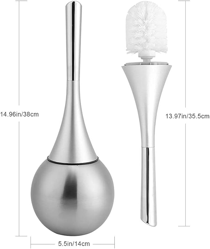 2-in-1 Toilet Brush and Holder Set, Stainless Steel Bathroom Cleaning Brush with Non Scratch Bristles 60° Deep Cleaning Design Versatile Scrubber for Toilet Tub Tiles (Silver)