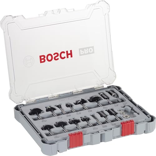 Bosch Professional 15 pcs. Mixed Router Bit Set (for Wood, Ø 1/4 Inch Shank