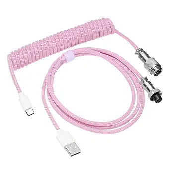 PATIKIL 3 m Coiled Keyboard Cable, Type-C to USB-A Braided Gaming Keyboard Coiled Cables with Detachable Metal Aviation Connector for Mechanical Gaming Keyboards, Pink