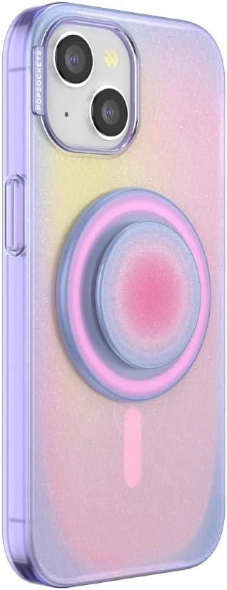 PopSockets iPhone 15 Phone Case with MagSafe, Wireless Charging Compatible, Purple - Opalescent Blue