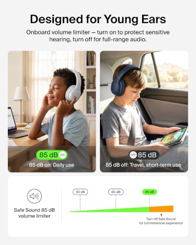 Belkin SoundForm Kids Over Ear Noise Canceling Headphones, Safe Volume 85dB
