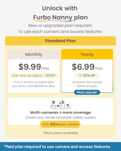 Furbo [New Mini 360° Camera + Mini Cam [New Subscription Required at Setup] (2-Camera Bundle Nanny Subscription): Pet Safety Alerts, Dog & Cat Cameras with Speaker, Phone App & Night Vision