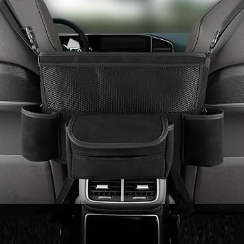 Car Organizer, Leather Large Capacity Car Purse Holder Between Seats, Seat Back Net Bag Double-sided Tissue Storage Handbag Holder Car Divider (Black)