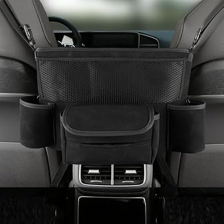 Car Organizer, Leather Large Capacity Car Purse Holder Between Seats, Seat Back Net Bag Double-sided Tissue Storage Handbag Holder Car Divider (Black)