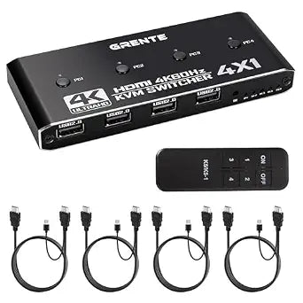 4 Port KVM Switch HDMI 1 Monitors 4 Computers - 4K@60Hz KVM Switcher with USB 2.0, 1 Keyboard 4 Computers Switch Box for Desktop, Mini PC, Laptop, Linux - with 4 HDMI Cables & USB Cables